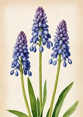 Delicate Grape Hyacinth: A Botanical Illustration