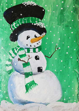 Green Snowman Painting - Winter Places