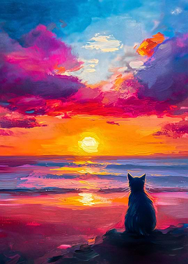 Cat Watching Sunset