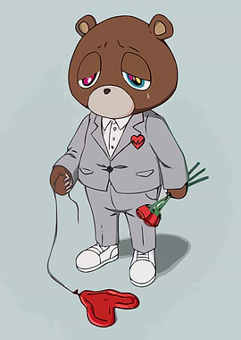 Sad Bear with Roses