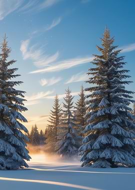 Snowy Forest Sunset