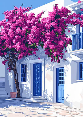 Mediterranean House with Bougainvillea