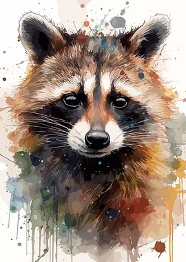 Watercolor Raccoon Portrait