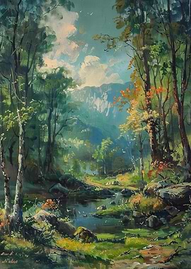 Forest Stream Painting