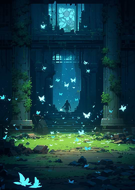 Ruined Temple with Butterflies