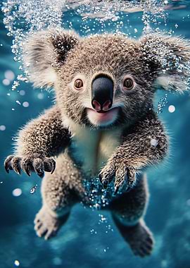 Koala Swimming Underwater