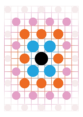 Abstract grid of intersecting lines and dots.