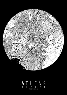 Athens City Map Greece Full Moon