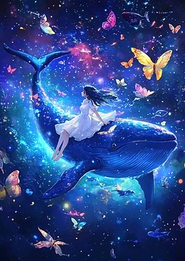 Girl on Whale with Butterflies