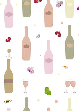 Champagne Bottles and Flowers