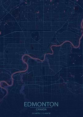 Edmonton Canada Blue and Purple City Map