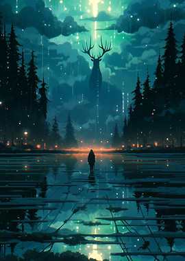 Silhouette of a Deer in a Forest