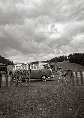 Vintage VW Bus in Field