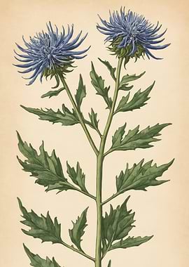 Blue Thistle: A Botanical Illustration