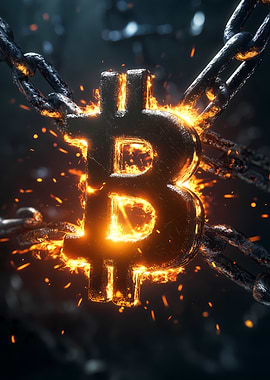 Glowing Bitcoin on Fire