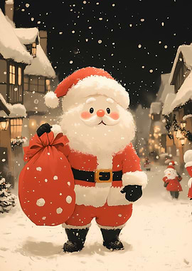 Santa Claus in Snowy Town Christmas