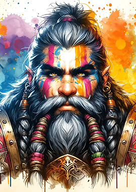 Dwarf Warrior with Colorful Paint