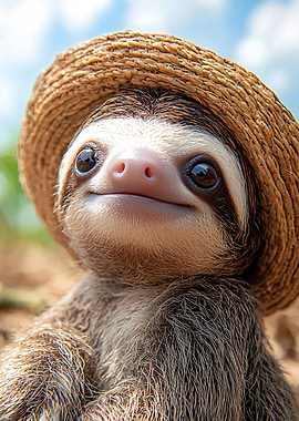 Cute Sloth in a Straw Hat