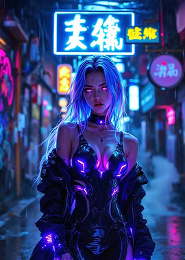 Cyberpunk Woman in Neon City