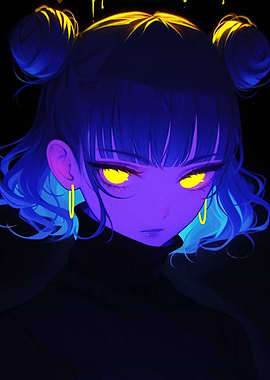 Neon Anime Girl Portrait