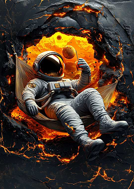 Astronaut Relaxing in Lava