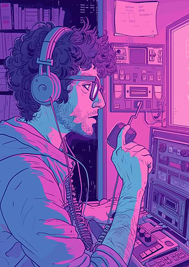 Man with Headphones in Control Room