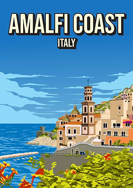 Amalfi Coast Italy Vintage Travel Poster