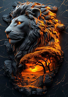 Lion Head with Sunset