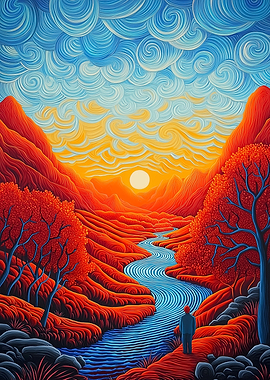 Vivid River Sunset: Contemporary Landscape