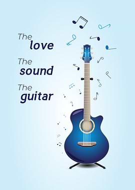 Blue acoustic guitar with motivational quote.