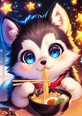 Cute Husky Eating Ramen