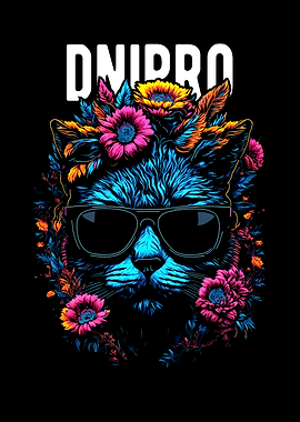 Cool Dnipro Cat with Flowers