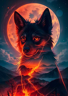 Fiery Fox Under Blood Moon