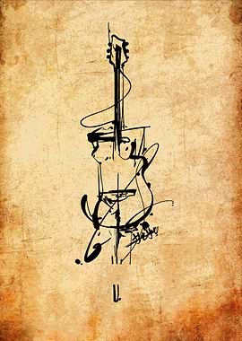 Guitar Sketch on Parchment