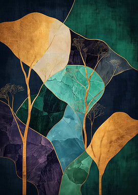 Abstract Gold & Green Forest
