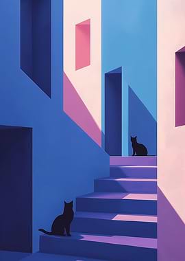 Two Cats on a Staircase