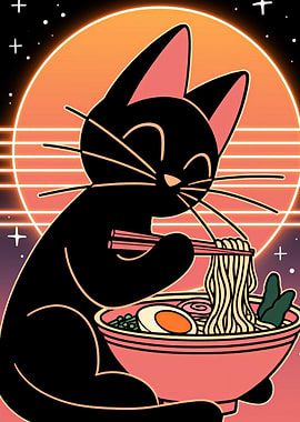 Cat Eating Ramen