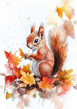 Squirrel in Autumn Leaves