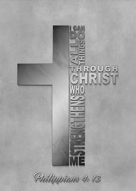 Through Christ Philippians 4:13 Silver Jesus Cross