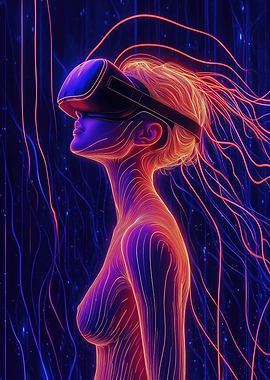 VR Woman in Neon Lines