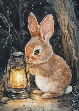 Curious Bunny with Lantern