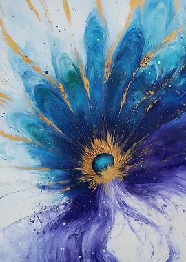 Abstract Blue and Gold Flower