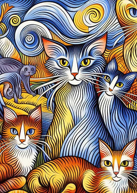 Colorful Cat Art Print