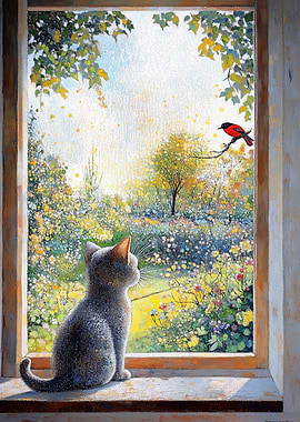 Serenity at the Window: Classic Pointillism Art