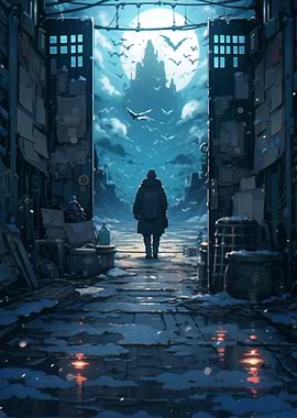 Lonely Figure in a Snowy Alley