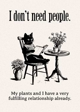 I Don't Need People Cat Reading Introvert