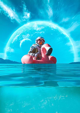 Astronaut on Flamingo Float