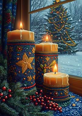 Christmas Candles by Window
