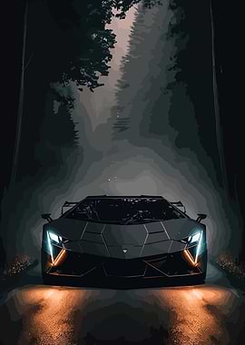 Black Lamborghini in Forest
