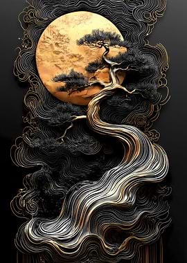 Gold & Black Bonsai Tree